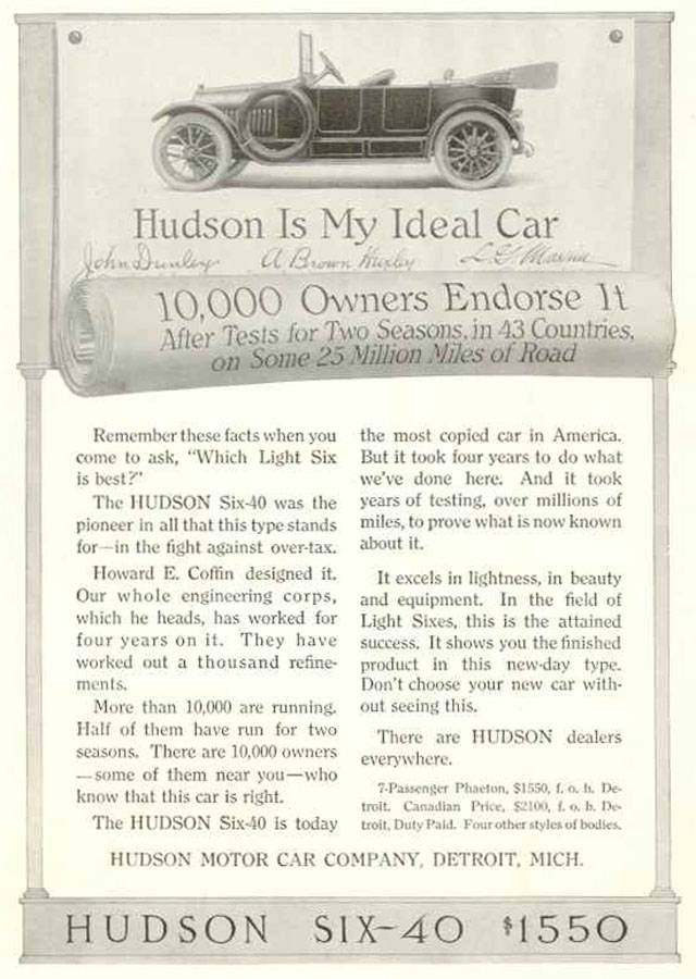 1915 Hudson Auto Advertising